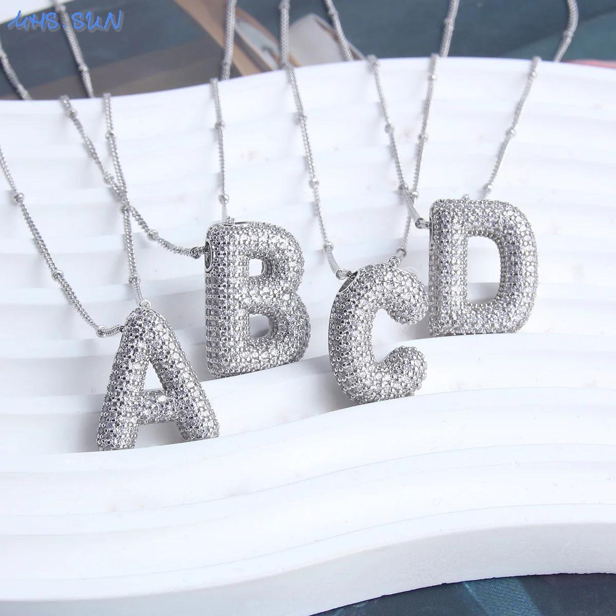 silver rhinestone bubble monogram necklace - basil boutique