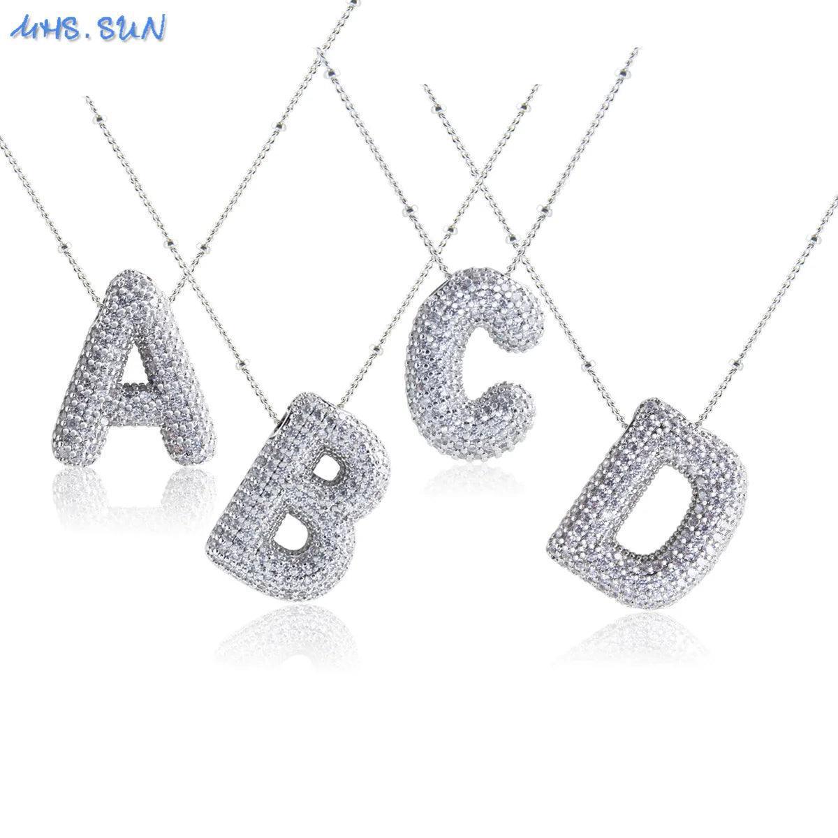 silver rhinestone bubble monogram necklace - basil boutique