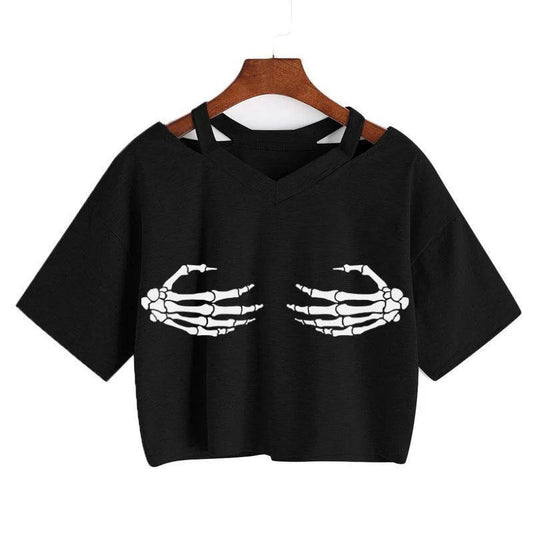 skull hands crop top - basil boutique