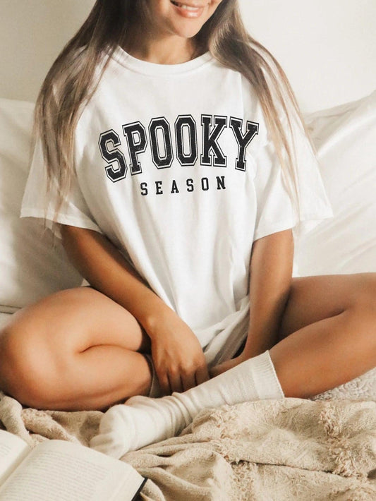 spooky season varsity t-shirt - basil boutique