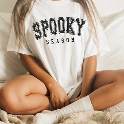 spooky season varsity t-shirt - basil boutique