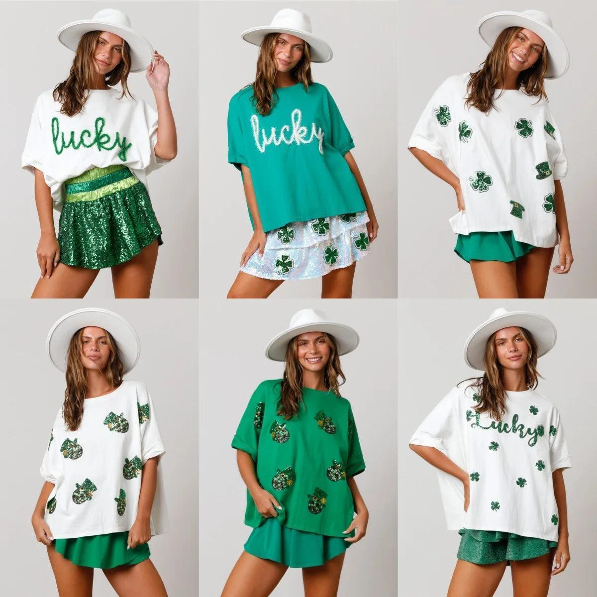 st. patty's day sequin tops - basil boutique