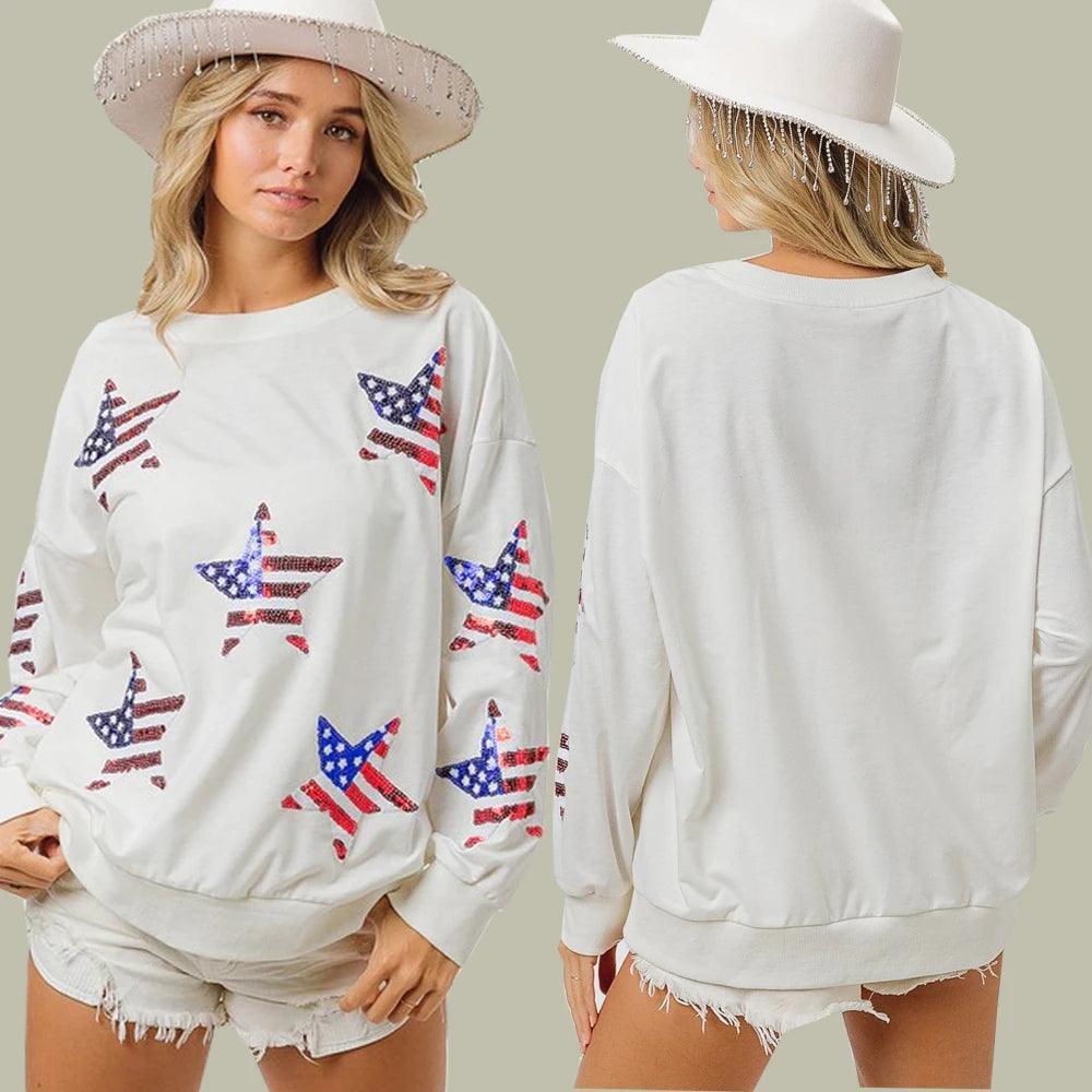 star spangled sequin crew sweater - basil boutique