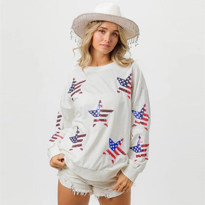 star spangled sequin crew sweater - basil boutique