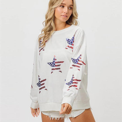 star spangled sequin crew sweater - basil boutique