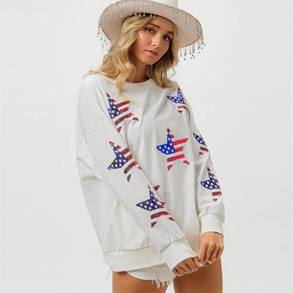 star spangled sequin crew sweater - basil boutique