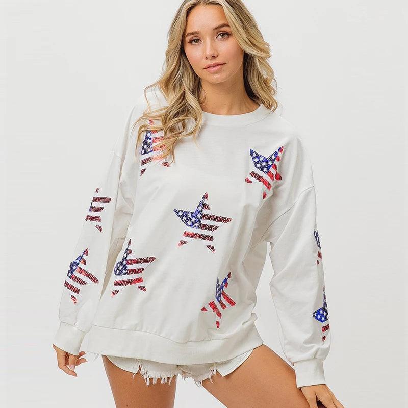 star spangled sequin crew sweater - basil boutique