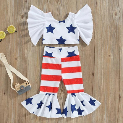 stars + stripes ruffle kids outfit - basil boutique