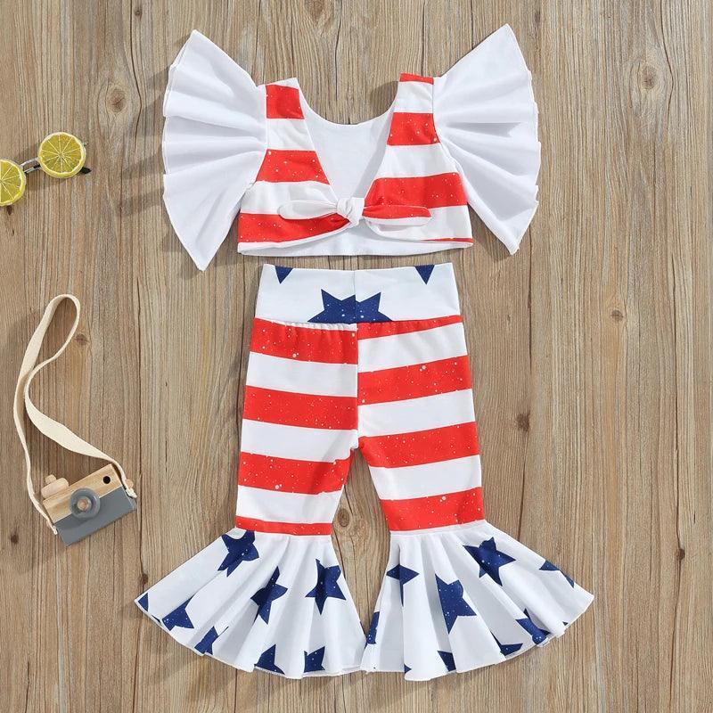 stars + stripes ruffle kids outfit - basil boutique