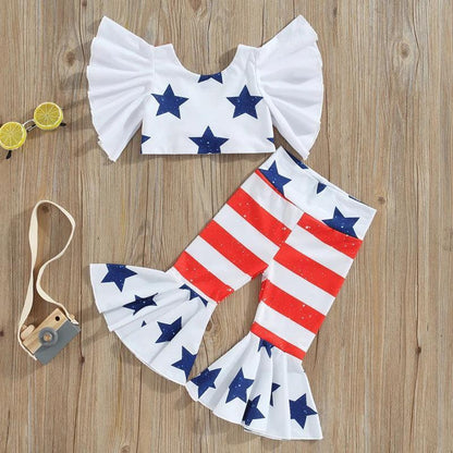 stars + stripes ruffle kids outfit - basil boutique