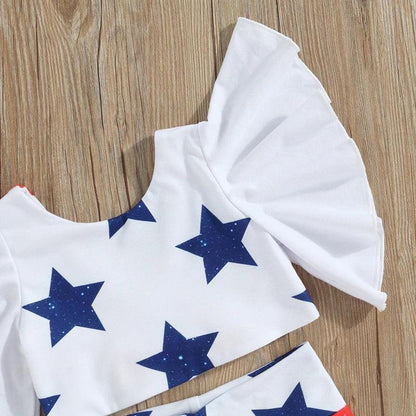 stars + stripes ruffle kids outfit - basil boutique