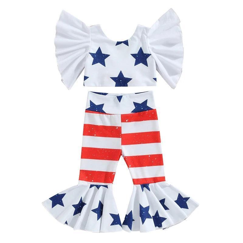 stars + stripes ruffle kids outfit - basil boutique