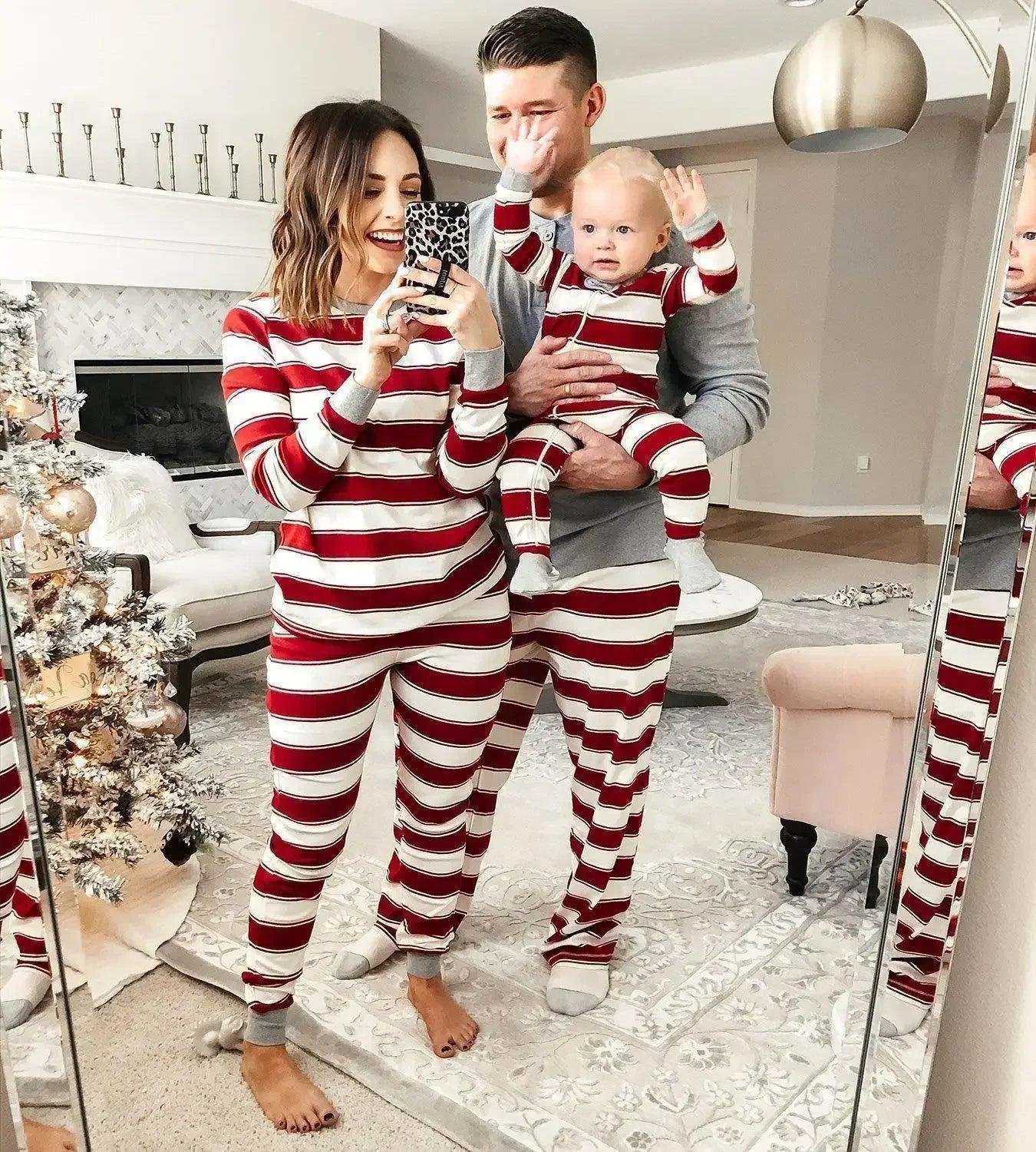 striped matching family pajamas - basil boutique