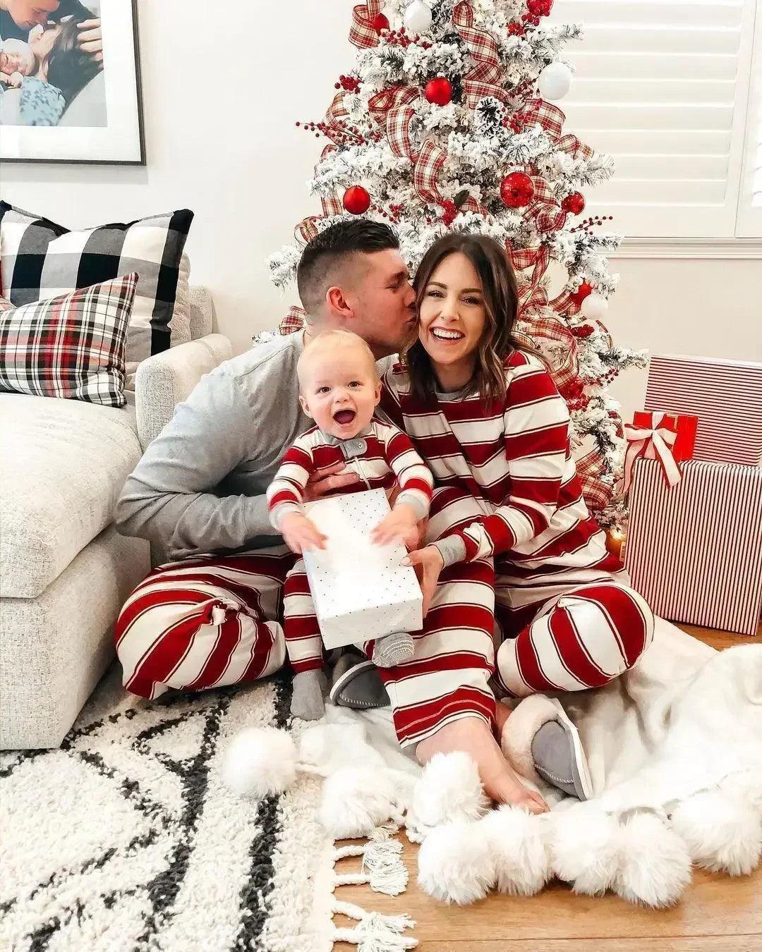 striped matching family pajamas - basil boutique