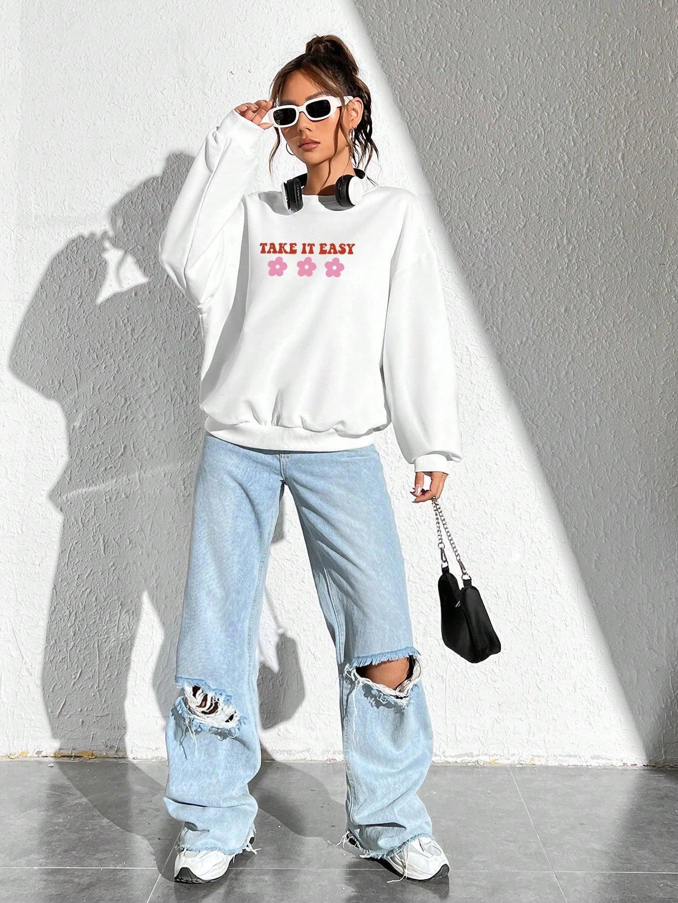 take it easy crew sweatshirt - basil boutique