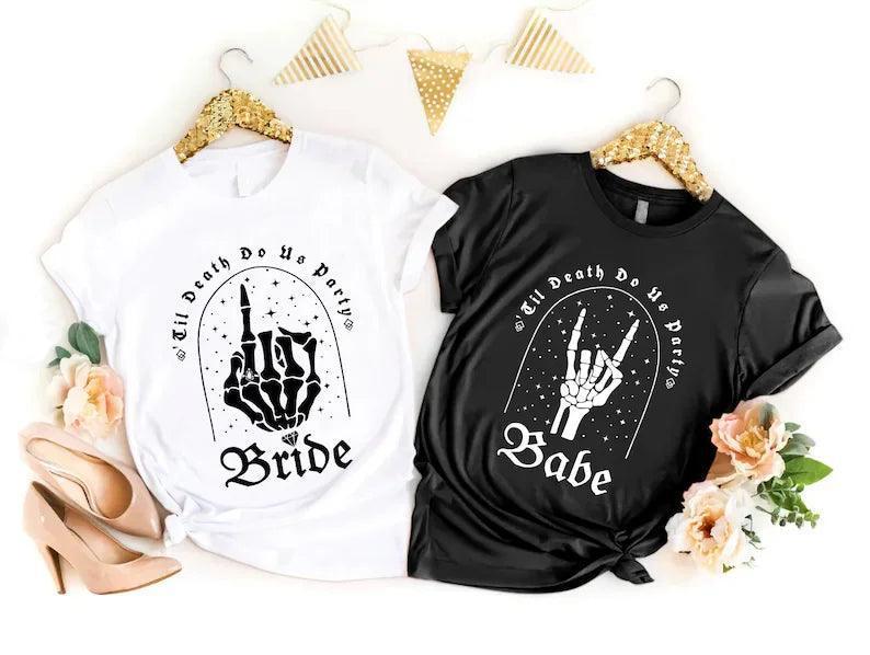 Til Death Do Us Party Halloween Bachelorette Party T-Shirts Death of a Bachelorette Party 100% cotton Shirts y2k Drop Shipping - basil boutique