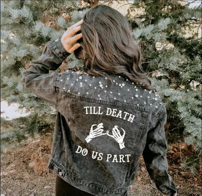 till death do us part skull denim jacket - basil boutique