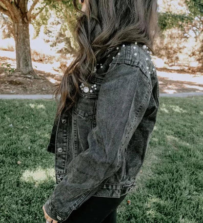 till death do us part skull denim jacket - basil boutique