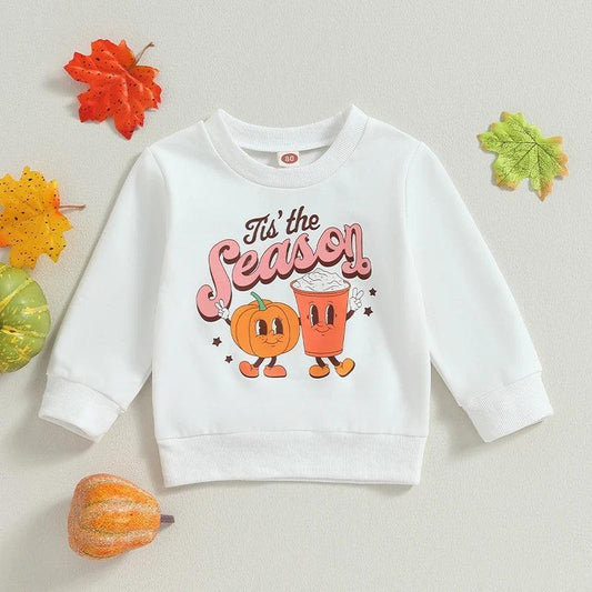 tis' the season pumpkin latte kids crew sweatshirt - basil boutique