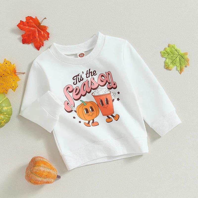 tis' the season pumpkin latte kids crew sweatshirt - basil boutique