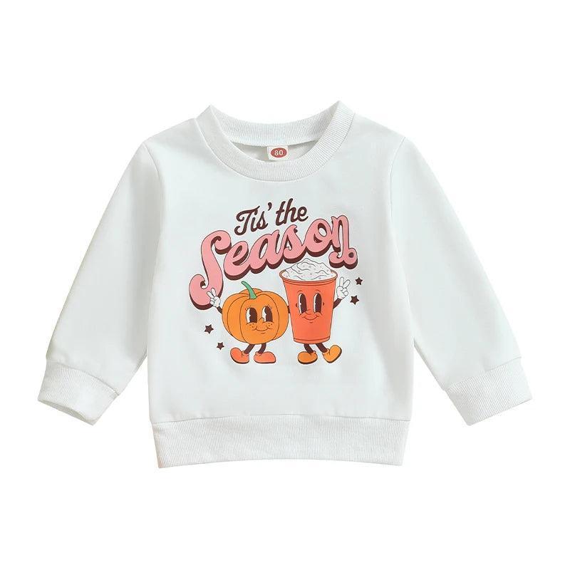 tis' the season pumpkin latte kids crew sweatshirt - basil boutique