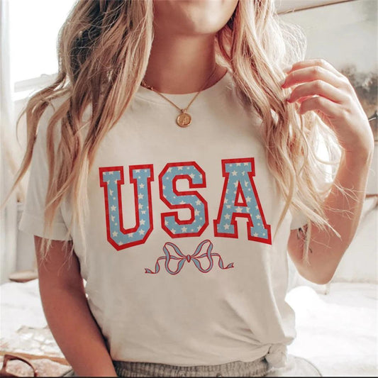 usa bow t-shirt - basil boutique