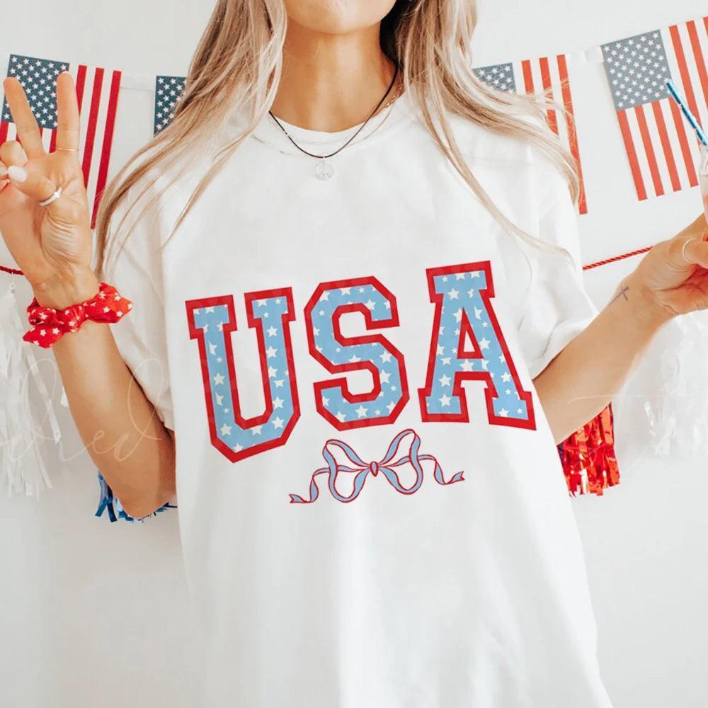 usa bow t-shirt - basil boutique