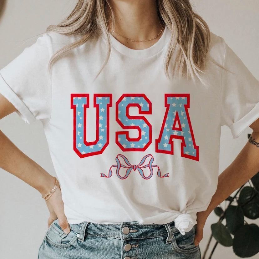 usa bow t-shirt - basil boutique