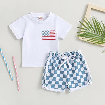 usa checkered flag kids outfit - basil boutique