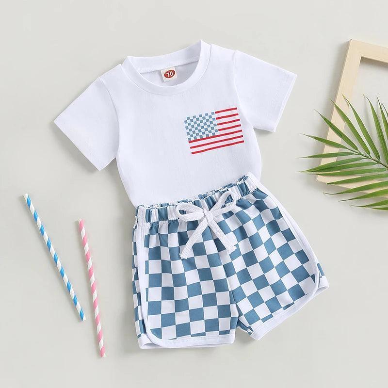 usa checkered flag kids outfit - basil boutique