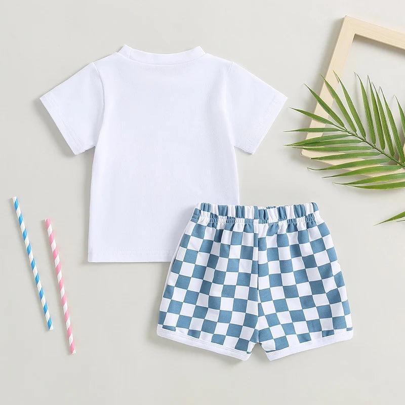 usa checkered flag kids outfit - basil boutique