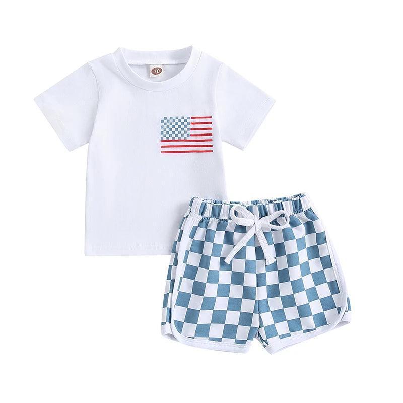 usa checkered flag kids outfit - basil boutique