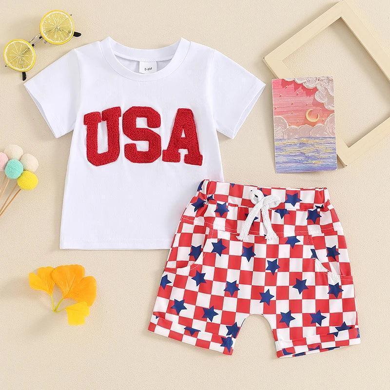 usa checkered kids outfit - basil boutique