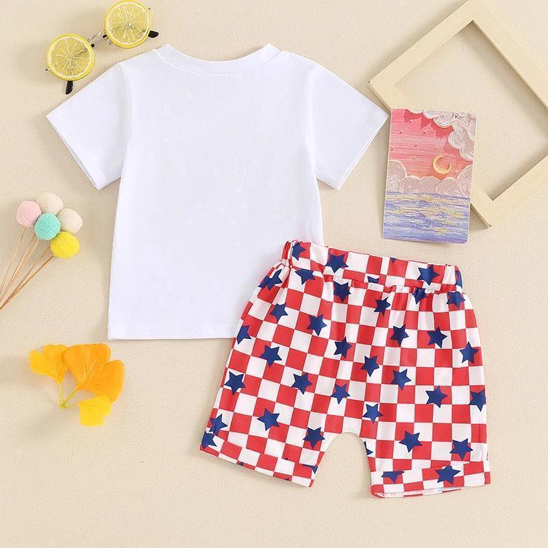 usa checkered kids outfit - basil boutique