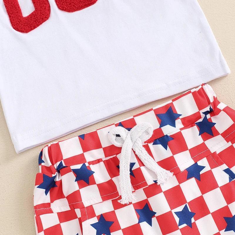 usa checkered kids outfit - basil boutique