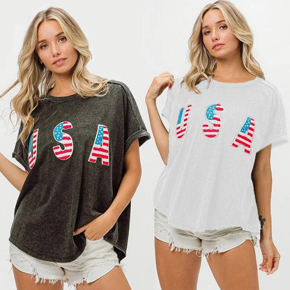 usa distressed t-shirt - basil boutique