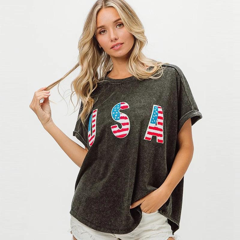 usa distressed t-shirt - basil boutique