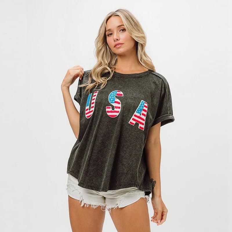 usa distressed t-shirt - basil boutique