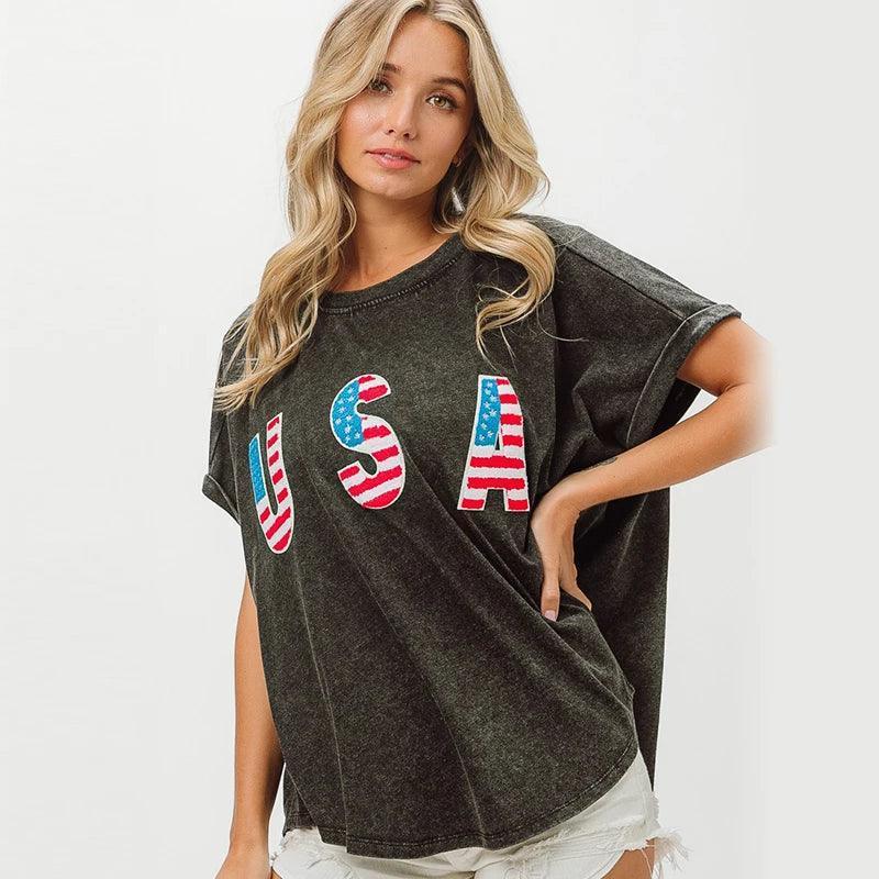 usa distressed t-shirt - basil boutique