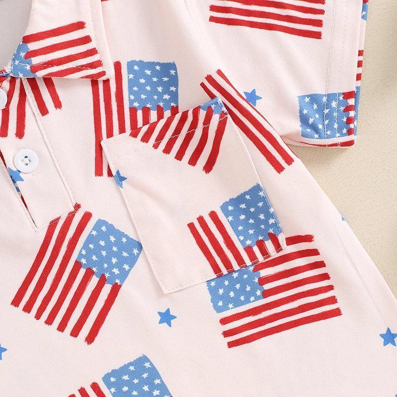 2024-03-19 Lioraitiin 1-6Y Toddler Kids Boy Button down T-Shirts Casual 4th of July Flag Print Cute Tops Summer Clothes - basil boutique