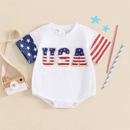 usa flag embroidered onesie - basil boutique