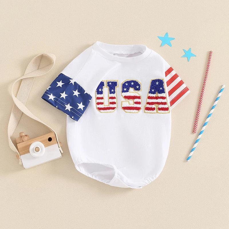 usa flag embroidered onesie - basil boutique