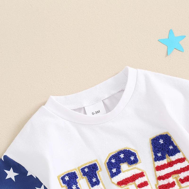 usa flag embroidered onesie - basil boutique