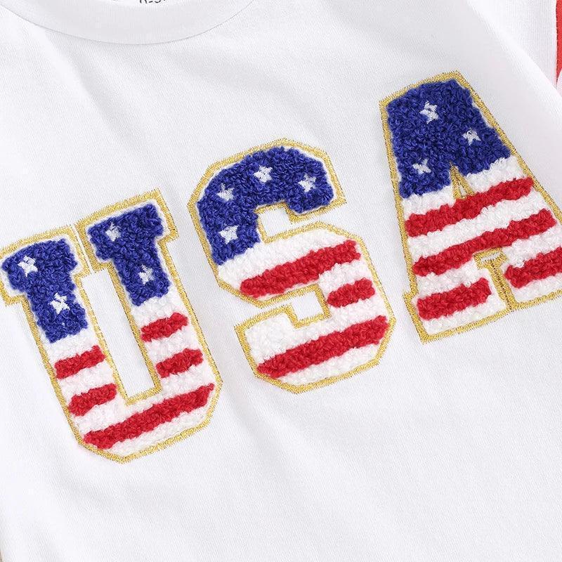 usa flag embroidered onesie - basil boutique