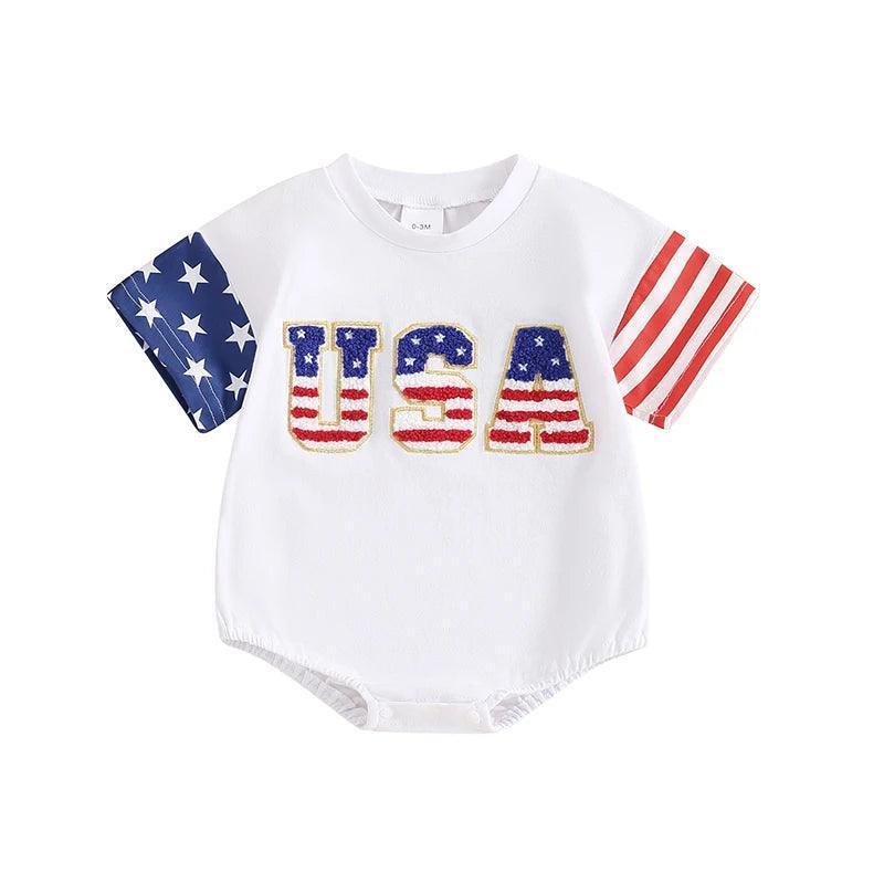 usa flag embroidered onesie - basil boutique