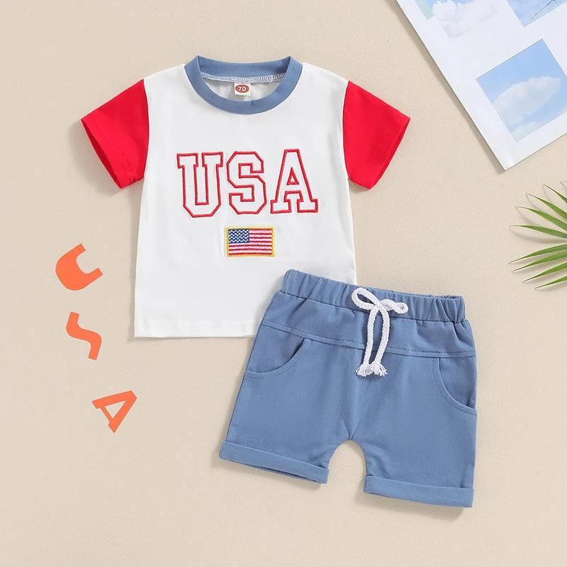 usa flag little ones outfit - basil boutique