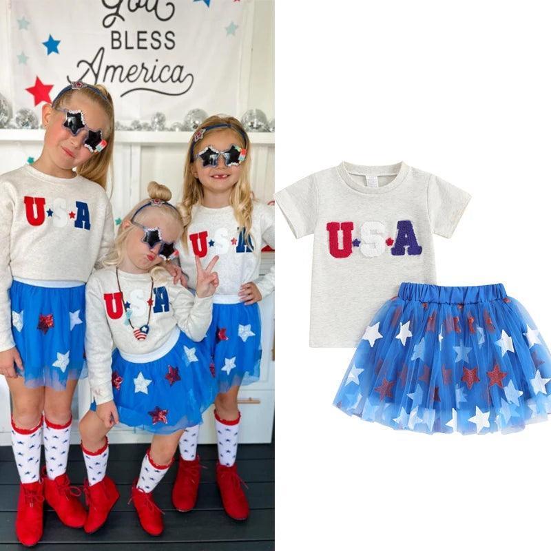 usa tutu girls outfit - basil boutique