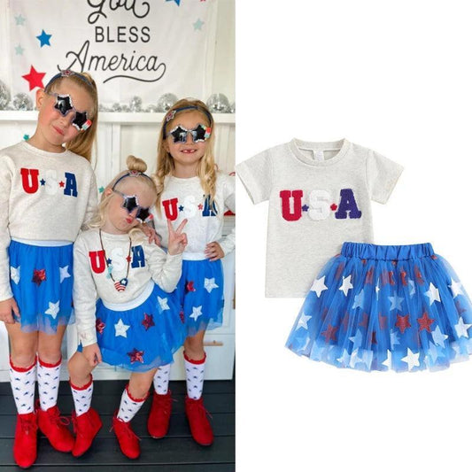 usa tulle kids outfit - basil boutique