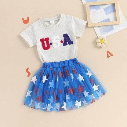 usa tulle kids outfit - basil boutique