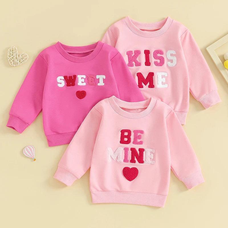 valentine's day patch kids crew sweatshirts - basil boutique